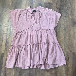 VICI Mauve Ruffle Blouse Size Small | Boho Textured Tunic Top